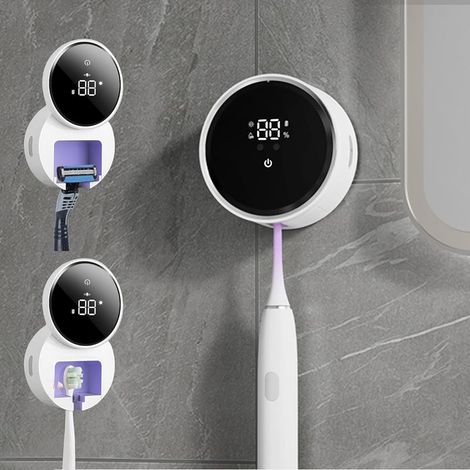 Porte-brosse à dents mural avec fonction de séchage, stérilisé, sans perçage, avec 1 emplacement pour brosse à dents. (1/5)