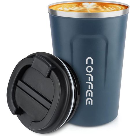 Tazza termica da viaggio in acciaio inox di alta qualità - Tazza termica - Tazza da tè - 380 ml - Blu (1/5)