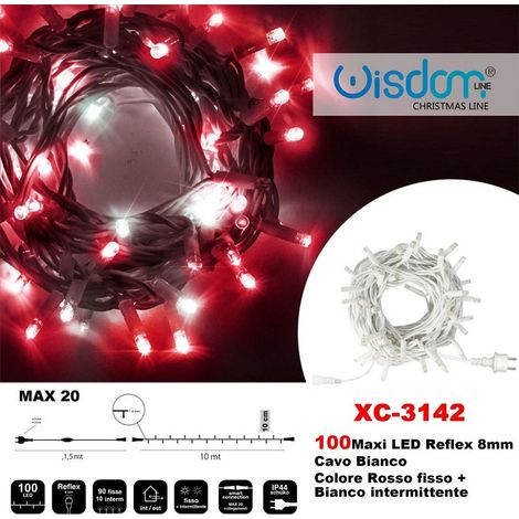 TRADE SHOP - Catena Luminosa 100 Luci Led Lucciole Rosso Fisso + Bianco Intermittente Xc-3142 -