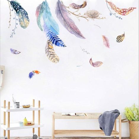 Décoration murale autocollante pour canapé et télévision, motif nid d'oiseau en plumes tombantes (1/5)