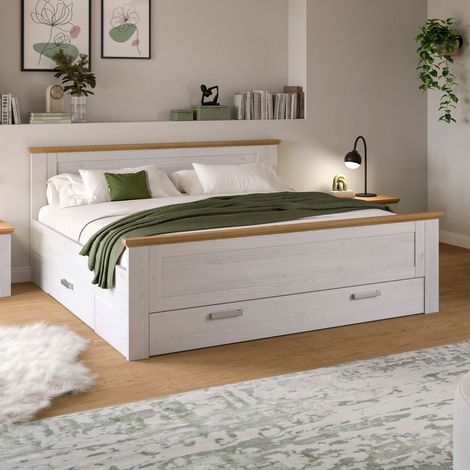 Verona lit 180x200cm avec rangement pin sibérien décor, chêne décor. (1/5)