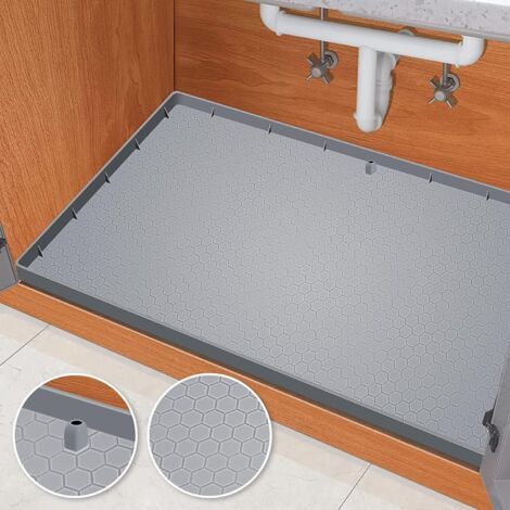 Grand Tapis sous évier pour armoire , tapis imperméable en silicone, 56 x 86 cm, protection d'armoire, plateau sous évier pour gouttes, fuites-GRIS (1/5)