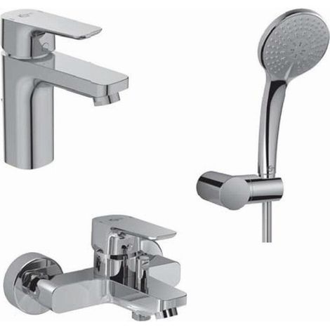 Paquete de grifería CERAPLAN III y conjunto HB de 3 funciones cromado con grifo de lavabo IDEAL STANDARD