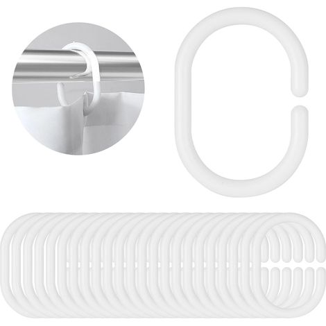 Lot de 24 Anneaux de Rideau de Douche en Plastique Blanc, Crochets C, Pour Tringles Salle de Bain (1/5)