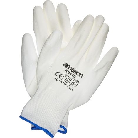 Light Duty PU Coated Work Gloves White XL (Size: 10) - N2440 (1/3)