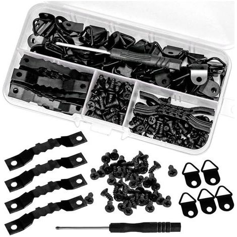 Csparkv – Packung mit 252 Metall-Bilderrahmenhaken – 100 Stück (50 Zickzack, 50 Dreieck) – Inkl. Schrauben und Schraubendreher – Unauffällige Montage (1/5)