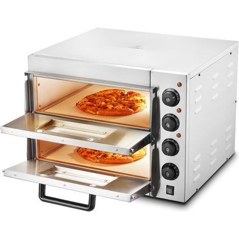 Mophorn Forno Elettrico per Pizza a 2 Strati 406mm Forno Elettrico per Pizza in Acciaio Inossidabile con Quattro Manopole Pizzaiolo Multiuso, Forno per Pizza per Interni Ristorante Cottura Casa Cucina
