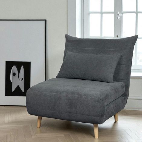 Fauteuil convertible 1 place gris - coussin inclus PALAU (1/4)