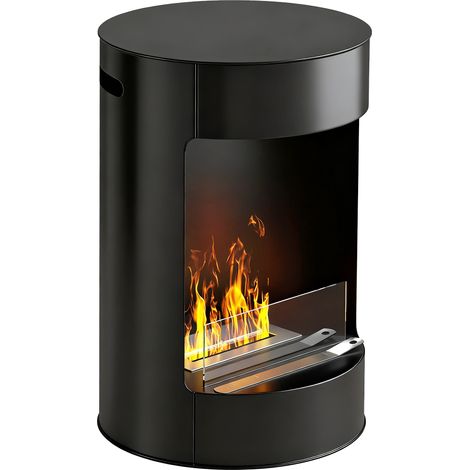 HOMCOM Caminetto a Bioetanolo da Interno Serbatoio 0.9L Pannello in Vetro Nero