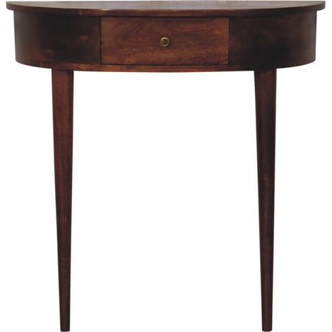 Console murale en bois massif châtaignier, 1 tiroir, sans dossier, design scandinave, couleur marron foncé, pour salon ou entrée (1/4)