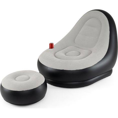 Inflatable Lounge Sofa with Ottoman Portable Air Sofa for Adults with Flocked Surface-Grey (1/5)