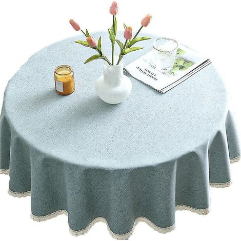 Chiffon de finition imperméable en microfibre, forme ronde, pour intérieur et extérieur - 140 - Gris-bleu - Bordure en dentelle (1/5)