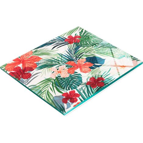 Tablero de vidrio elegante y resistente con estampado de flores tropicales, 60x52 cm.