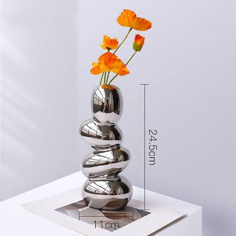 Vase En Poterie Blanche Forme D Oeuf Pour Fleurs - Décoration Intérieure Moderne Et Rustique - 24,5 X 4,5 X 11 Cm - 1 Pièce (1/5)