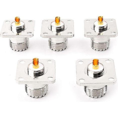 Lot de 5 connecteurs adaptateurs UHF SO239 femelles à bride pour montage sur panneau, châssis ou pont, droits (1/5)