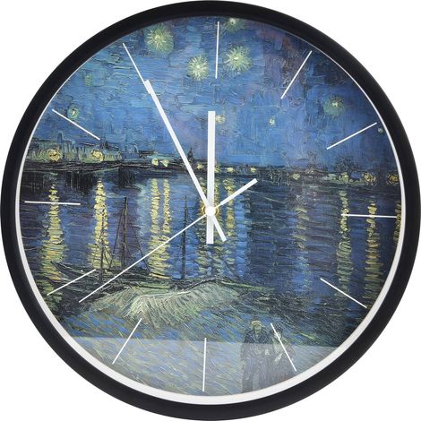 Horloge murale ronde en métal noir avec veilleuse LED et commande sonore, idéale pour le salon. (1/5)