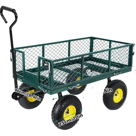 Carrello da giardino, capacità di carico 408 kg, design convertibile, verde (1/2)