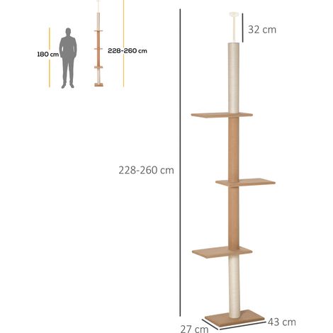 Arbre à chat plafond 228-260 cm réglable en hauteur, griffoir pour chats, tour d'escalade kaki (1/5)