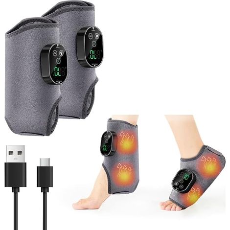 Lot de 2 masseurs de pieds électriques sans fil avec batterie de 3000 mAh, 6 niveaux de chaleur 45-70 °C et 3 vibrations, minuterie 20/35/45 min, écran LCD, appareil de massage pour pieds/bras (1/5)