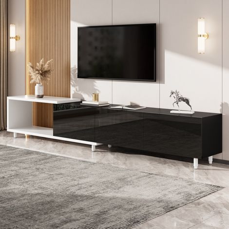 Meuble TV extensible noir blanc 3 portes laquées (1/5)