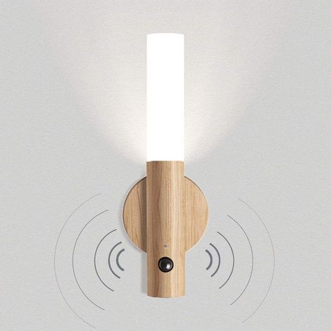 Nachtlicht, Holz-LED-Lampe, Wandleuchte, Bewegungsmelder, wiederaufladbar über USB, Treppen, kabelloses magnetisches Nachtlicht, weiße Beleuchtung