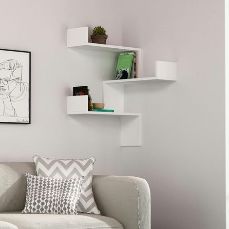 Étagère murale d’angle blanche– moderne, 3 tablettes MARFA (1/3)