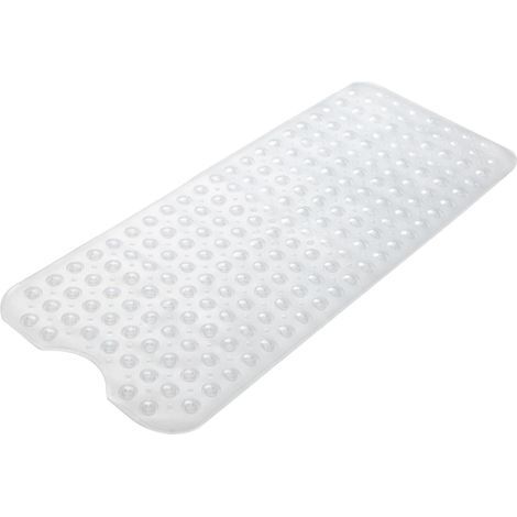 Alfombrilla de baño antideslizante AIDUCHO, 40×100 cm, con ventosas y orificios de drenaje, PVC, antimoho, lavable a máquina (blanca). (1/4)