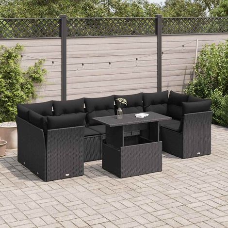 Ensemble de Jardin 8 Places en Résine Tressée Noir avec Coussins - Salon Extérieur Modulable avec Table Réglable et Rangement Intégré (1/5)