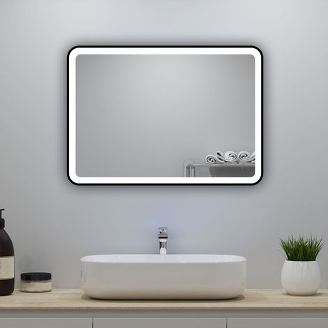 Acezanble miroir lumineux 70x50cm avec Anti-buée + 3 Couleurs + Dimmable, Miroir salle de bain