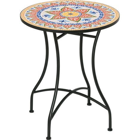 Table de jardin ronde Ø60 cm en métal et mosaïque, mobilier d'extérieur et d'intérieur, rouge (1/5)
