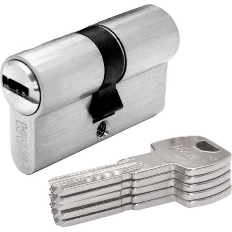 Cylindre pour Portes Série F6S, 30x30 mm, Cylindre avec 5 Clés, Protection Antiperçage et Anti-crochetage, Serrure Profil Européen, Couleur Nickel (1/2)