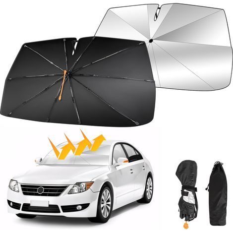 360° drehbare, faltbare Auto-Sonnenblende – Sonnenschirm mit federgelagertem Faltmechanismus, geeignet für UV-Schutz, 140 x 74 cm (55 x 29 Zoll) (1/5)