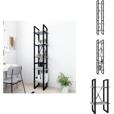 Bibliothèque à 5 niveaux Gris béton 40x30x175cm Bois ingénierie - Bibliothèque - Étagère - Meuble De Rangement - Design Moderne - Style Industriel (1/5)