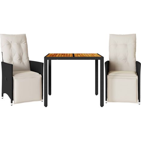 vidaXL Set da Bistrò 3 pz con Cuscini Nero in Polyrattan (1/5)