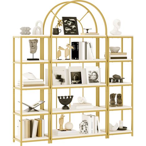Estantería modular de MDF y acero blanco y dorado 163x30x184 cm, set de 3 piezas con patas regulables (1/5)