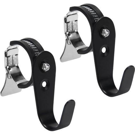 Crochets de tringle à rideaux réglables en forme de J noirs, acier laminé à froid, adaptés aux tringles à rideaux d'un diamètre intérieur de 21 à 38 mm, grands crochets en forme de U (paquet de 2). (1/5)