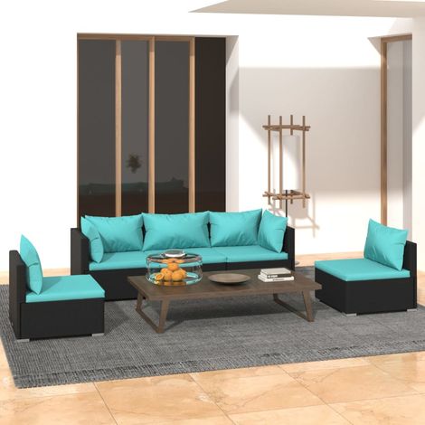5-tlg. Garten-Lounge-Set mit Kissen Poly Rattan Schwarz (1/5)