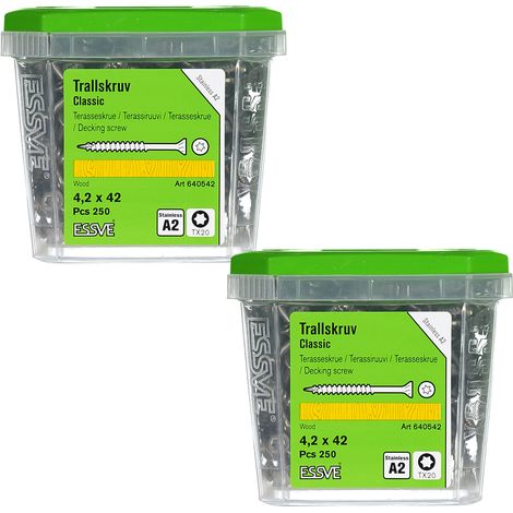 Tornillos para tarimas de madera ESSVE CLASSIC de acero inoxidable A2 4,2 x 42 mm, 250 unidades x 2 (1/3)