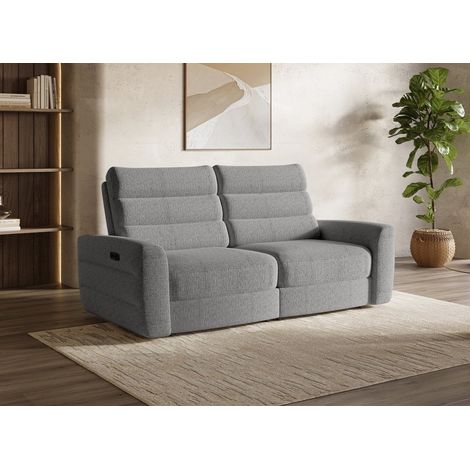 Canapé 3 places relax électrique en tissu bouclette gris DAVY