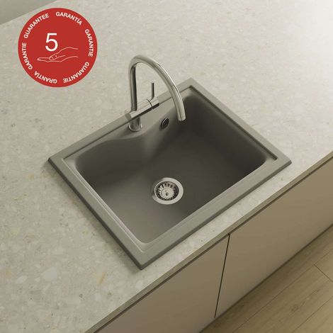 Evier à encastrer POALGI - CITY 320 - Granit - Gris Ash - 62 cm - 1 bac (1/5)