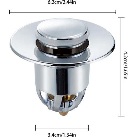 Raccord Vidange Évier - Bouchon Pop-Up - Filtre Crépine - Diamètre Intérieur 34 À 40 Mm - ABS + Cuivre - Or Argent - 1 Pièce (1/5)