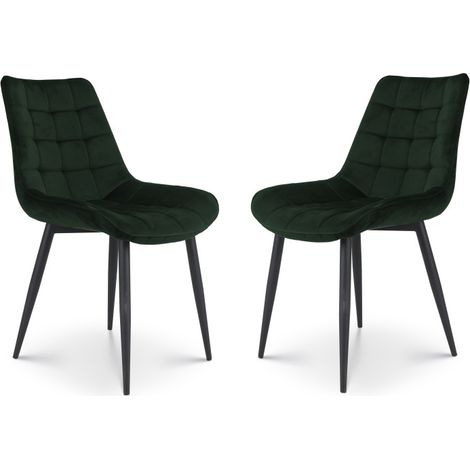 Kosmi – Lot de 2 chaises de salle à manger en velours vert foncé – Assise rembourrée ergonomique – Pieds en métal noir – Design moderne (1/5)