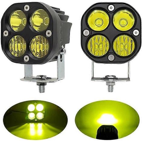 Projecteur de travail LED carré 3 pouces 40 W, faisceau large, pour motos, 4x4, tracteurs, camions et voitures (jaune, lot de 2). (1/5)