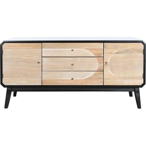Meuble TV en bois coloris naturel, noir - Longueur 120 x Profondeur 50 x hauteur 58 cm -PEGANE- (1/5)