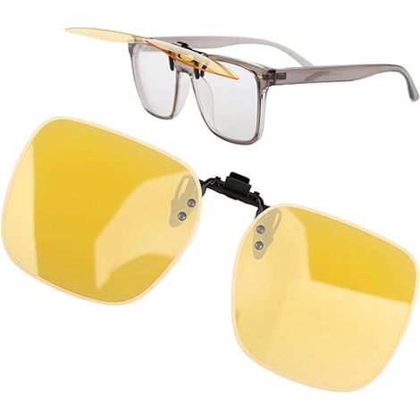 Occhiali da notte a clip, da indossare sopra gli occhiali da vista, con lenti gialle HD, leggeri e comodi, per uomo e donna, unisex, per la guida, per attività all'aperto e per lo sport. (1/5)