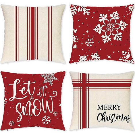 Lot De 4 Housses De Coussin Dcoratives Brodes Merry Christmas - Rouge, 45,7 X 45,7 Cm Pour Canap De Nol