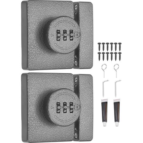Lot de 2 verrous à combinaison pour porte de grange avec mot de passe, serrure mécanique à 3 chiffres pour porte coulissante, portail, armoire, placard, gris (1/5)