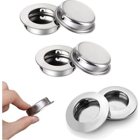 pièces rondes poignées tirage encastrées poignées portes coulissantes cachées poignées tirage bouton encastré doigt tirage pour tiroirs armoires meubles personnalisés(Couleur argent) (1/5)