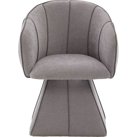 Sillón giratorio de chenilla gris con respaldo alto y reposabrazos (1/5)