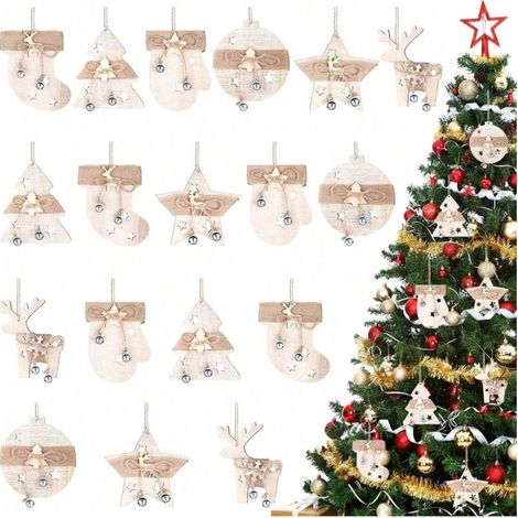 Set mit 6 oder 12 Dekorationen für Zuhause, Café, Party, Weihnachten, nordischer Landhausstil, hängende Holzornamente